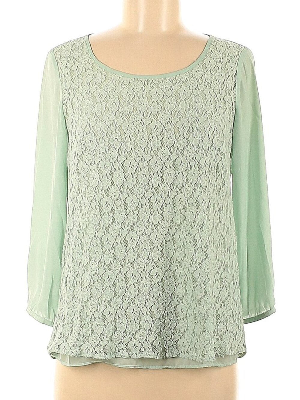LC Lauren Conrad Sea Green Lace 3/4 Length Sleeve Blouse with Back Buttons Sz M